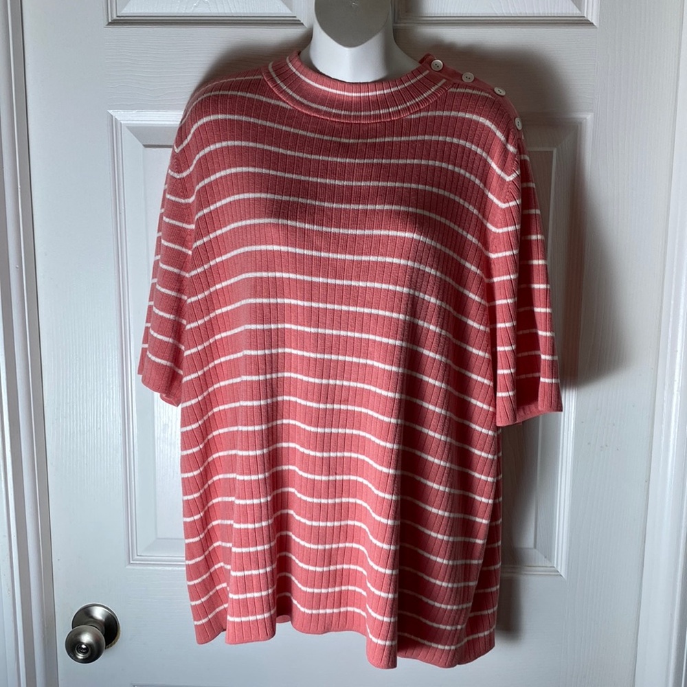 Talbots Pullover Knit Sweater Womens Plus Size 3X Salmon Striped Crewneck